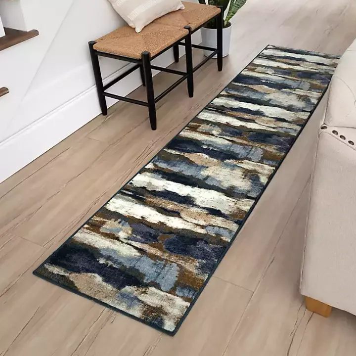 Blue Watercolor Abstract Runner, 2x8