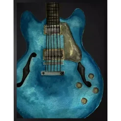 Blue Watercolor Guitar Framed Art Print