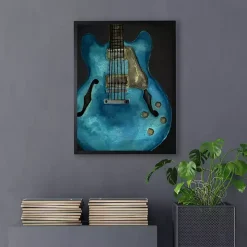 Blue Watercolor Guitar Framed Art Print