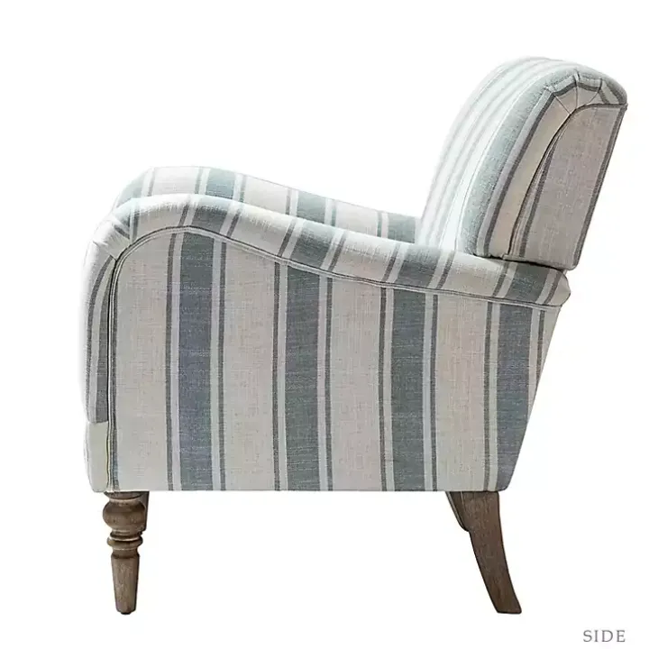 Blue White Carved Slope Stripe Accent Chair