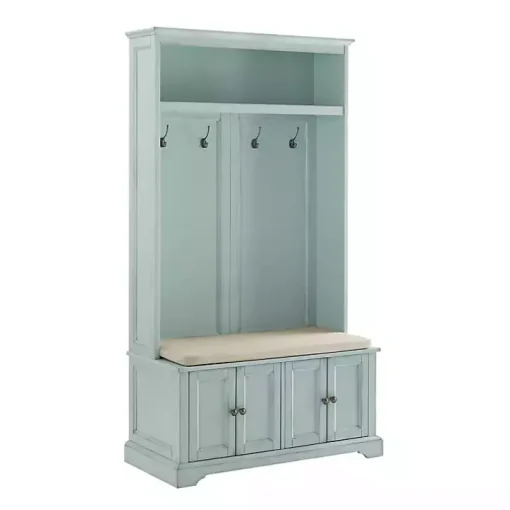 Blue Wood Hall Tree with Cushioned Bench