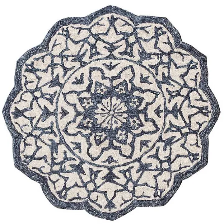 Blue Wool Mosaic Medallion Round Area Rug, 3 ft.