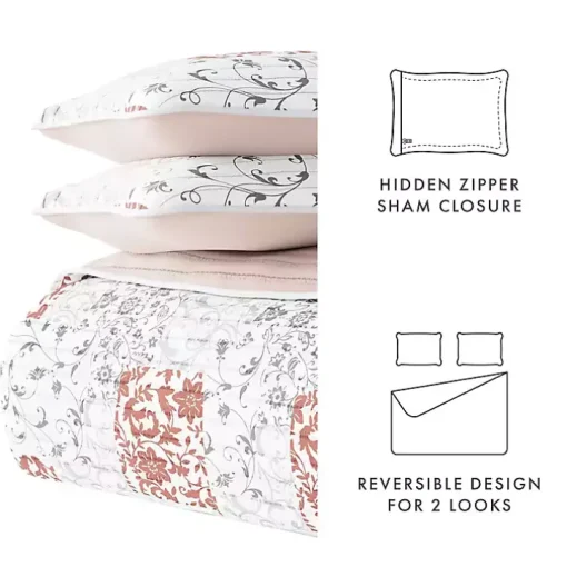 Blush Patchwork Reversible 3-pc. Queen Quilt Set
