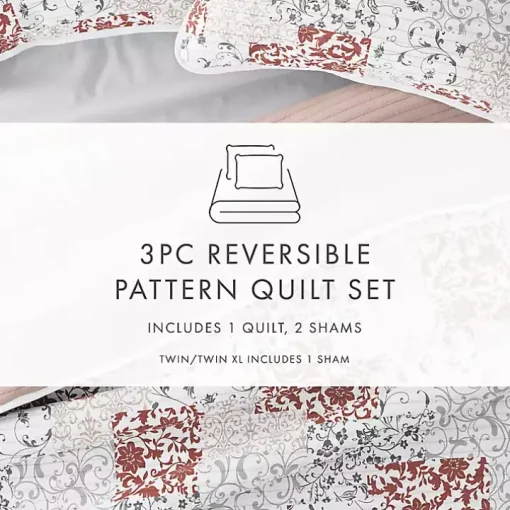 Blush Patchwork Reversible 3-pc. Queen Quilt Set