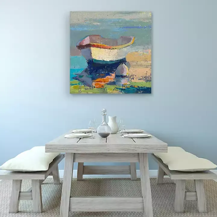 Bottle Green Boat Wrapped Canvas Art Print