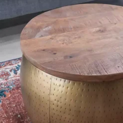 Brass Hammered Drum Storage Coffee Table