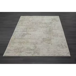 Brisbane Beige Faded Damask Area Rug, 5x8