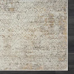 Brisbane Beige Faded Damask Area Rug, 5x8