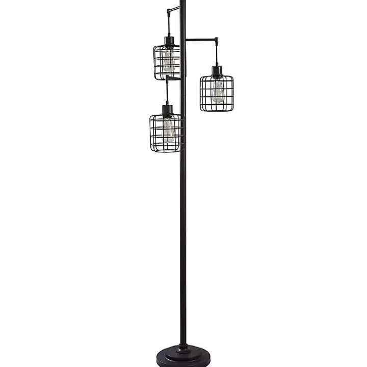 Bronze Caged Metal 3-Tier Floor Lamp