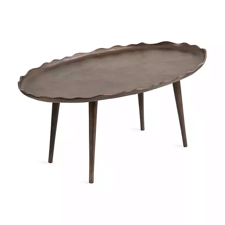 Bronze Metal Deckled Edge Oval Coffee Table