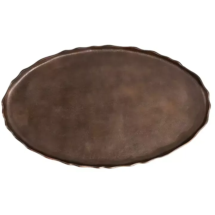Bronze Metal Deckled Edge Oval Coffee Table