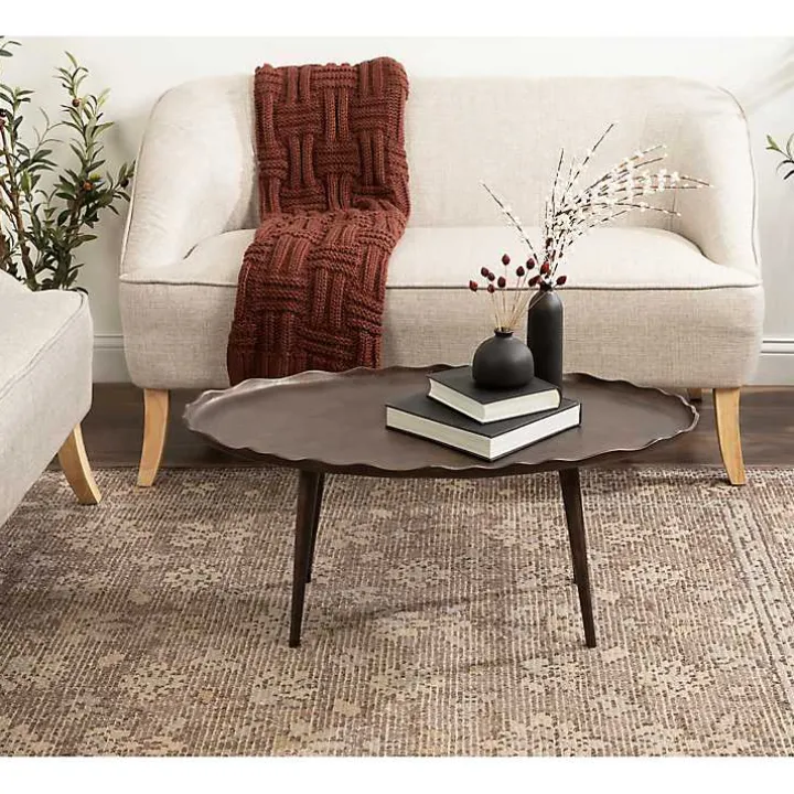 Bronze Metal Deckled Edge Oval Coffee Table