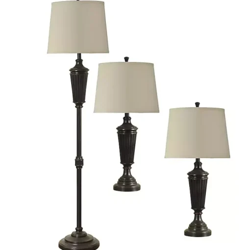 Bronze Wood Tapered 3-pc. Lamp Set