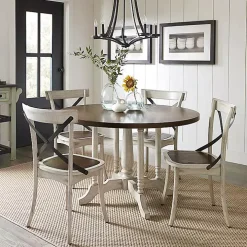 Brown and White Round Wooden Dining Table