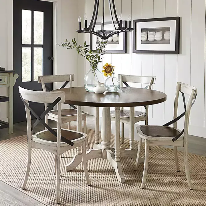 Brown and White Round Wooden Dining Table