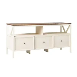 Brown and Whitewashed Wood 3-Drawer Media Cabinet