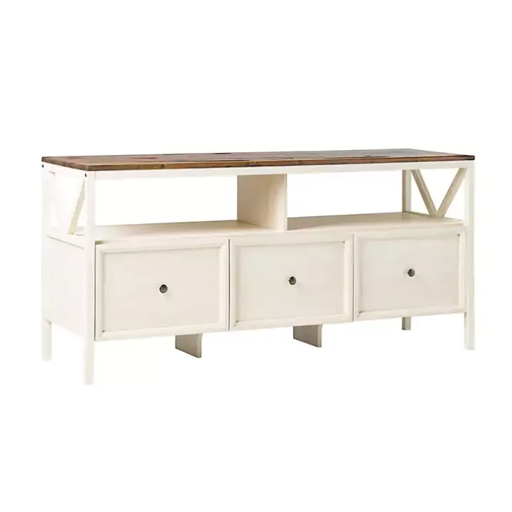 Brown and Whitewashed Wood 3-Drawer Media Cabinet