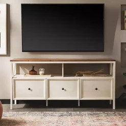 Brown and Whitewashed Wood 3-Drawer Media Cabinet