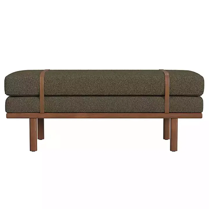 Brown Boucle Brown Faux Leather Bench