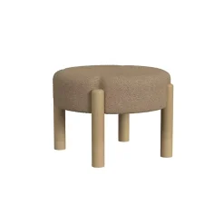 Brown Boucle Natural Wood Ottoman
