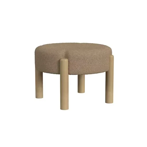 Brown Boucle Natural Wood Ottoman
