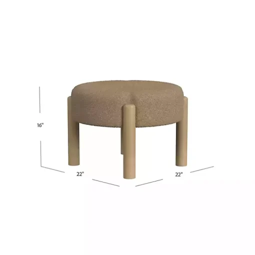 Brown Boucle Natural Wood Ottoman