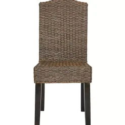 Brown Camelback Wicker Dining Chairs, Set of 2