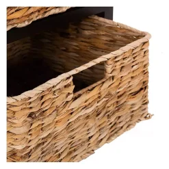 Brown Cora Accent Table with Woven Storage Baskets