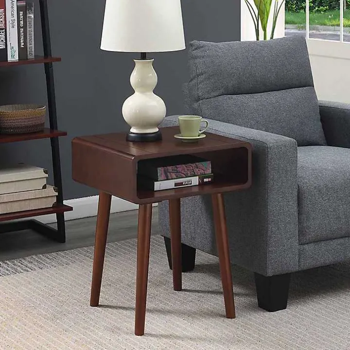 Brown Curved Edge Open Shelf Accent Table