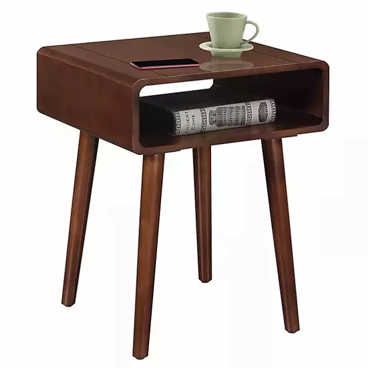 Brown Curved Edge Open Shelf Accent Table