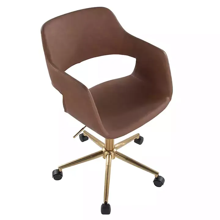 Brown Faux Leather & Gold Marshall Office Chair