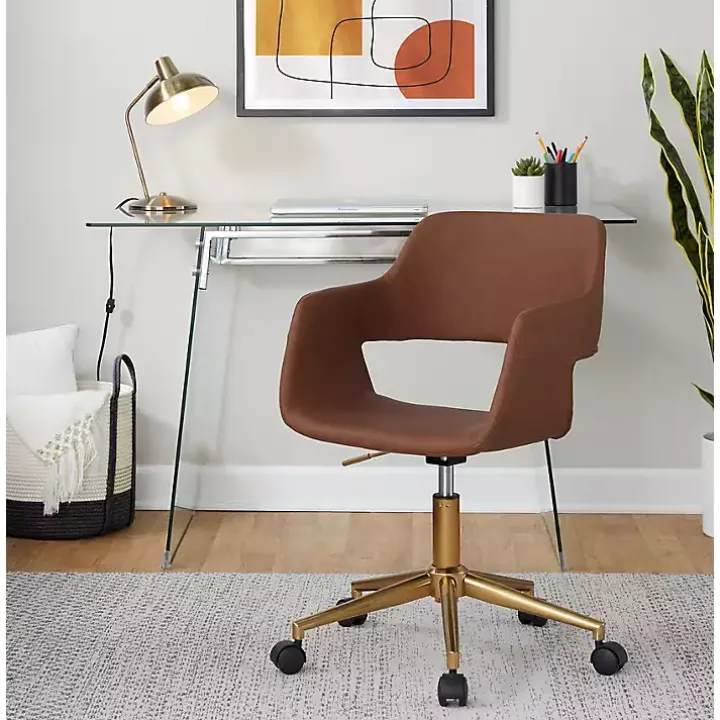 Brown Faux Leather & Gold Marshall Office Chair