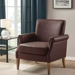 Brown Faux Leather Classic Accent Chair