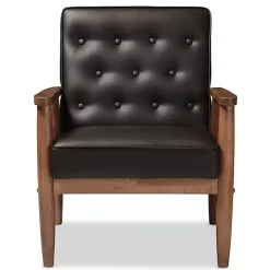 Brown Faux Leather Mid-Century Modern Accent Chair