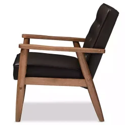 Brown Faux Leather Mid-Century Modern Accent Chair