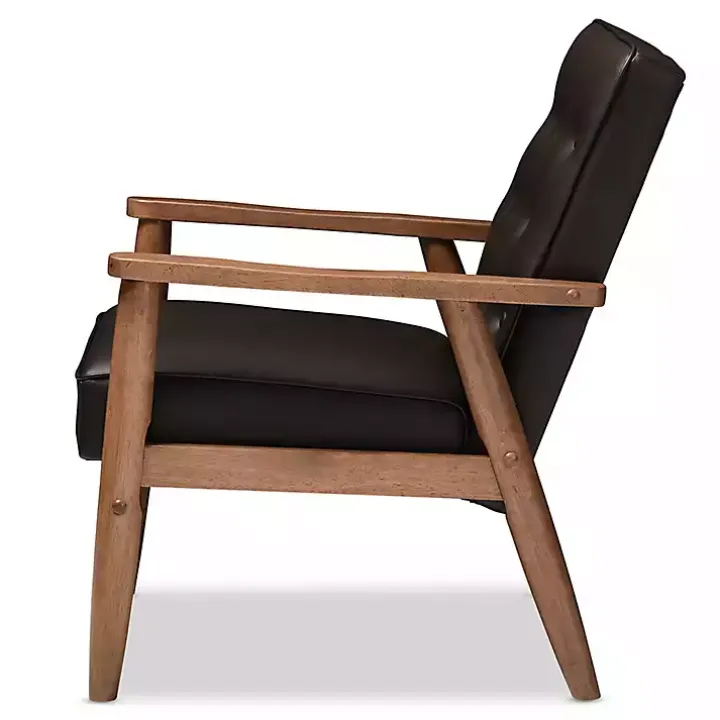 Brown Faux Leather Mid-Century Modern Accent Chair