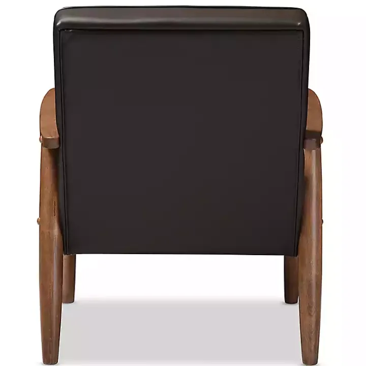 Brown Faux Leather Mid-Century Modern Accent Chair