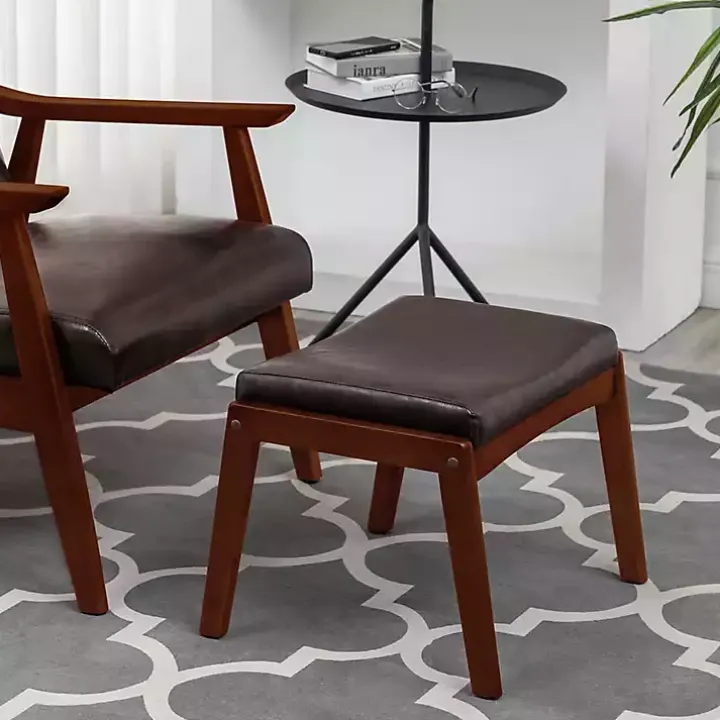 Brown Faux Leather Natasha Ottoman Stool