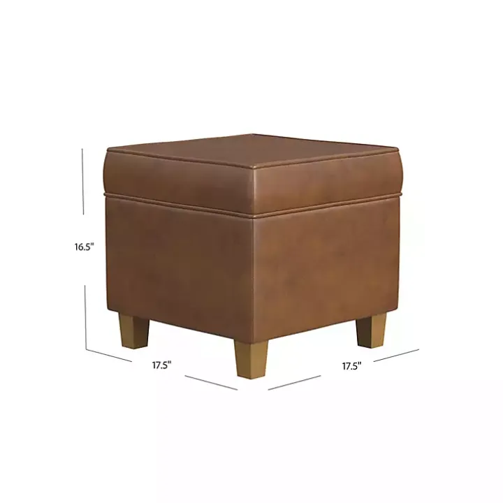 Brown Faux Leather Square Storage Ottoman