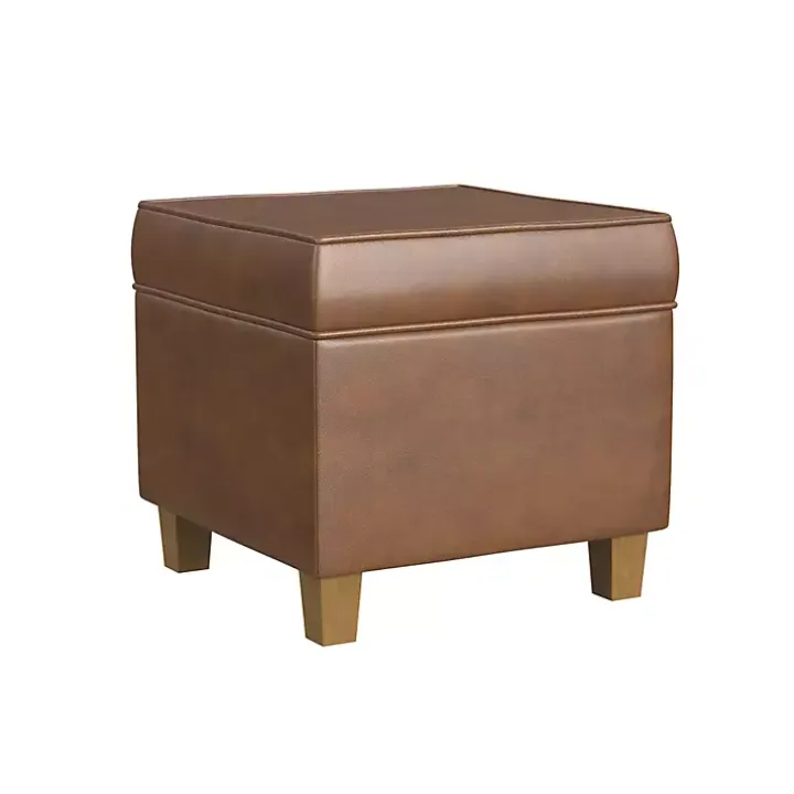 Brown Faux Leather Square Storage Ottoman