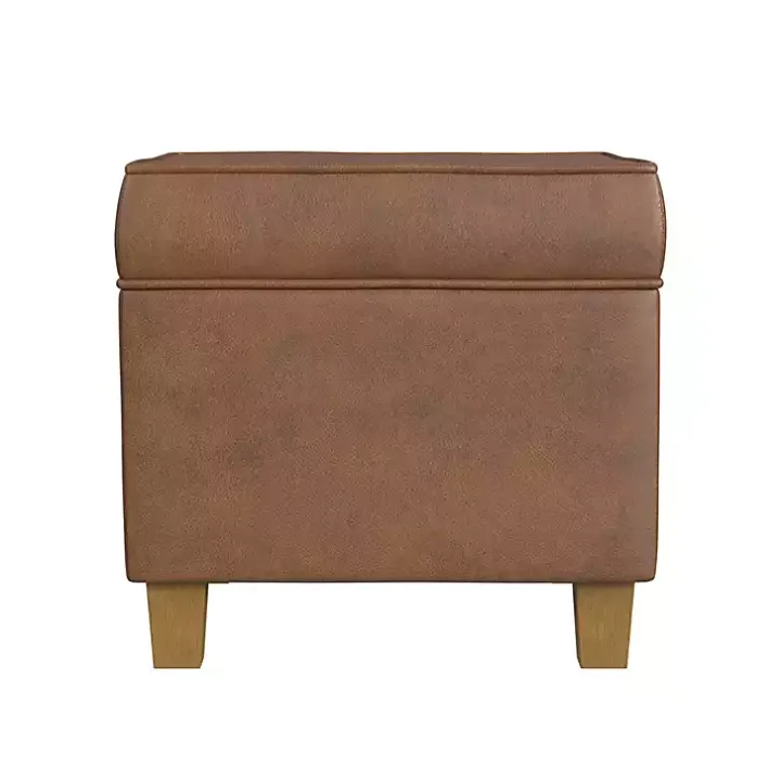 Brown Faux Leather Square Storage Ottoman