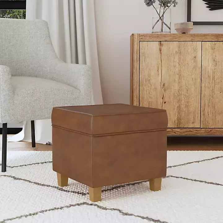 Brown Faux Leather Square Storage Ottoman