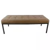 Brown Faux Leather Tufted Button Bench