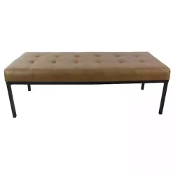 Brown Faux Leather Tufted Button Bench