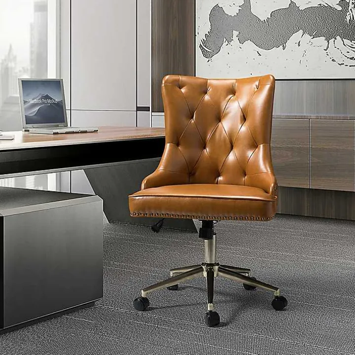 Brown Faux Leather Tufted Back Office Chair