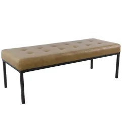 Brown Faux Leather Tufted Button Bench