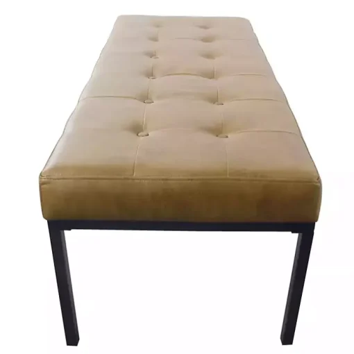 Brown Faux Leather Tufted Button Bench