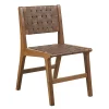 Brown Faux Leather Woven Dining Chairs, Set of 2