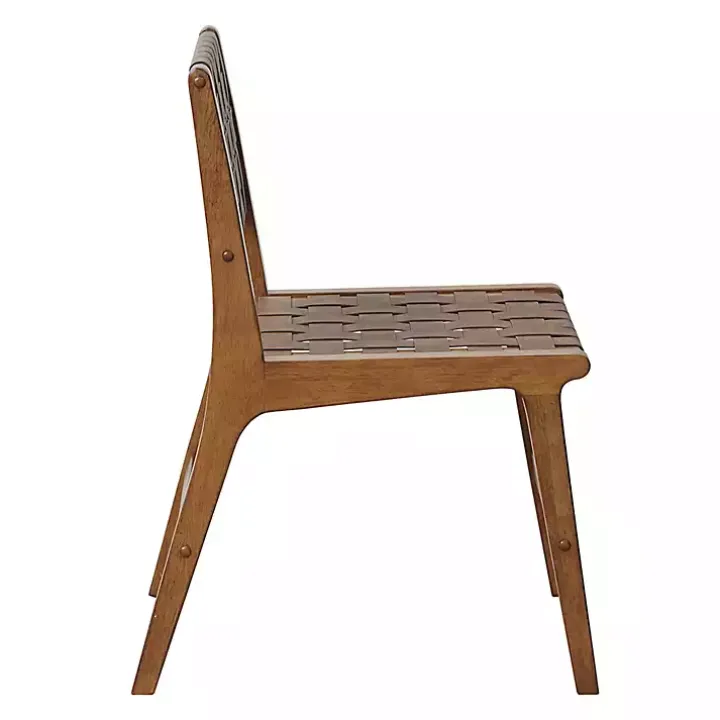 Brown Faux Leather Woven Dining Chairs, Set of 2