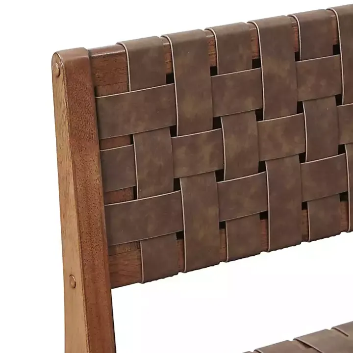 Brown Faux Leather Woven Dining Chairs, Set of 2